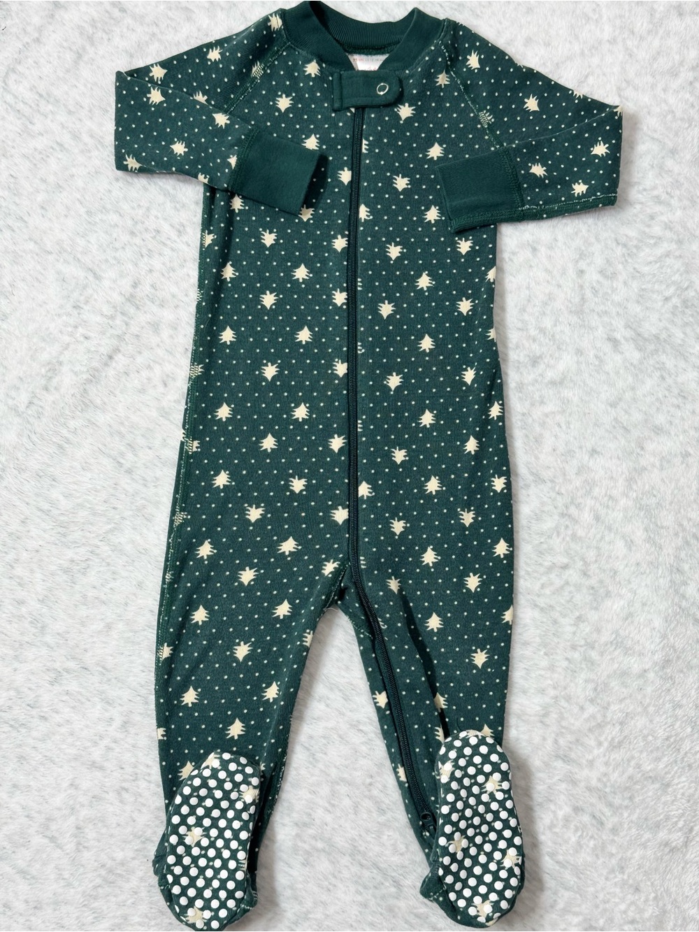 Hanna Andersson Christmas Tree Zip Footed Sleeper 12-18M Baby Cotton Green